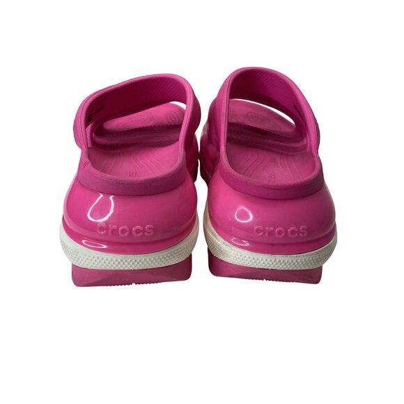 Crocs Pink Platform Slide Sandals Triple Straps Cushioned Sole Size 10 - Picture 5 of 8